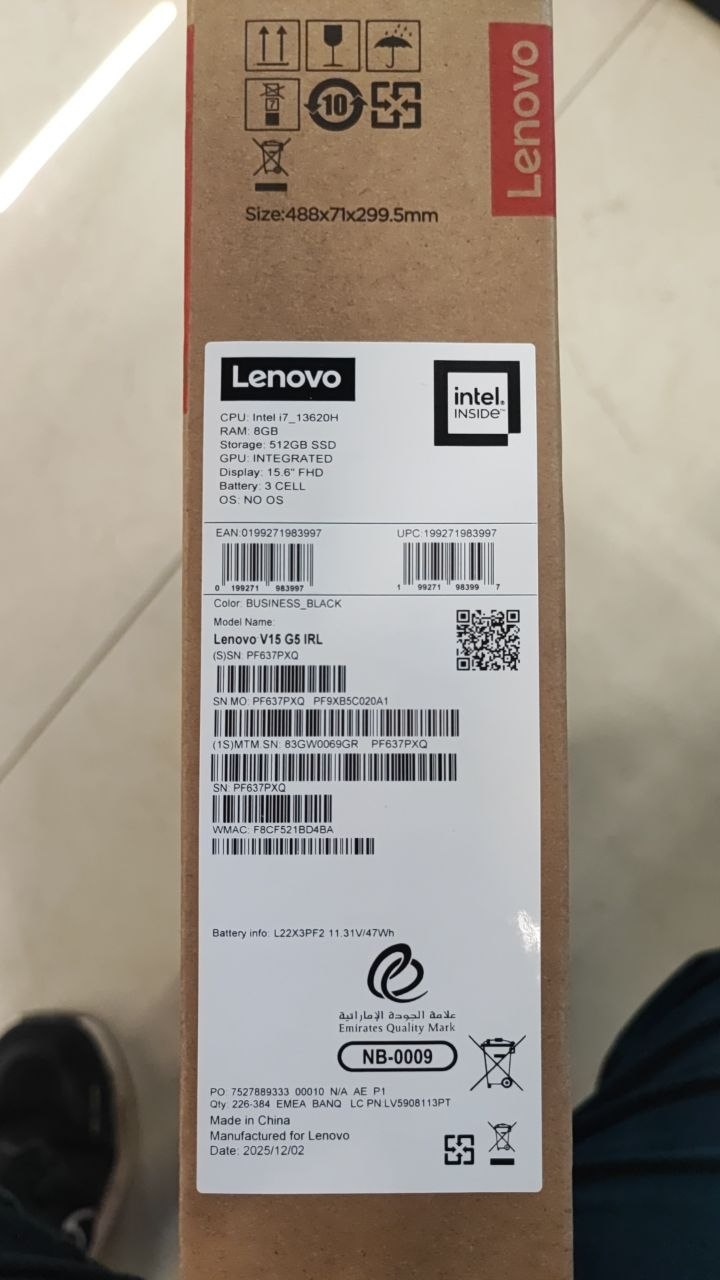 لينوفو V15 G5 IRL - (69GR) إنتل كور i7-13620H، 8 جيجابايت رام، 512 جيجابايت اس اس دي، إنتل UHD جرافيكس، 15.6 بوصة FHD، أسود