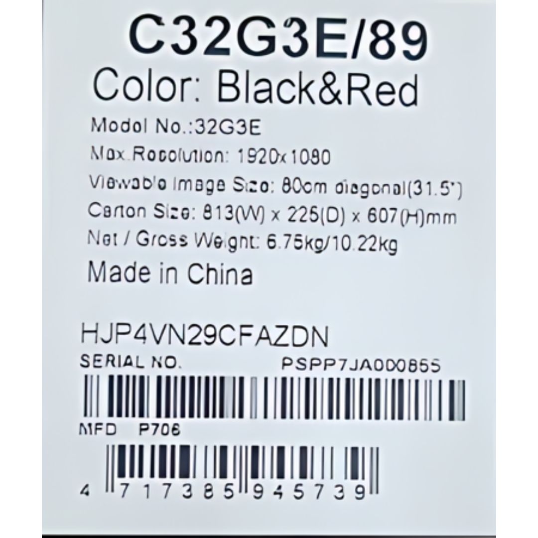 AOC C32G3E 32 , FHD (1920x1080) 165Hz 1Ms VA , Curved , Monitor