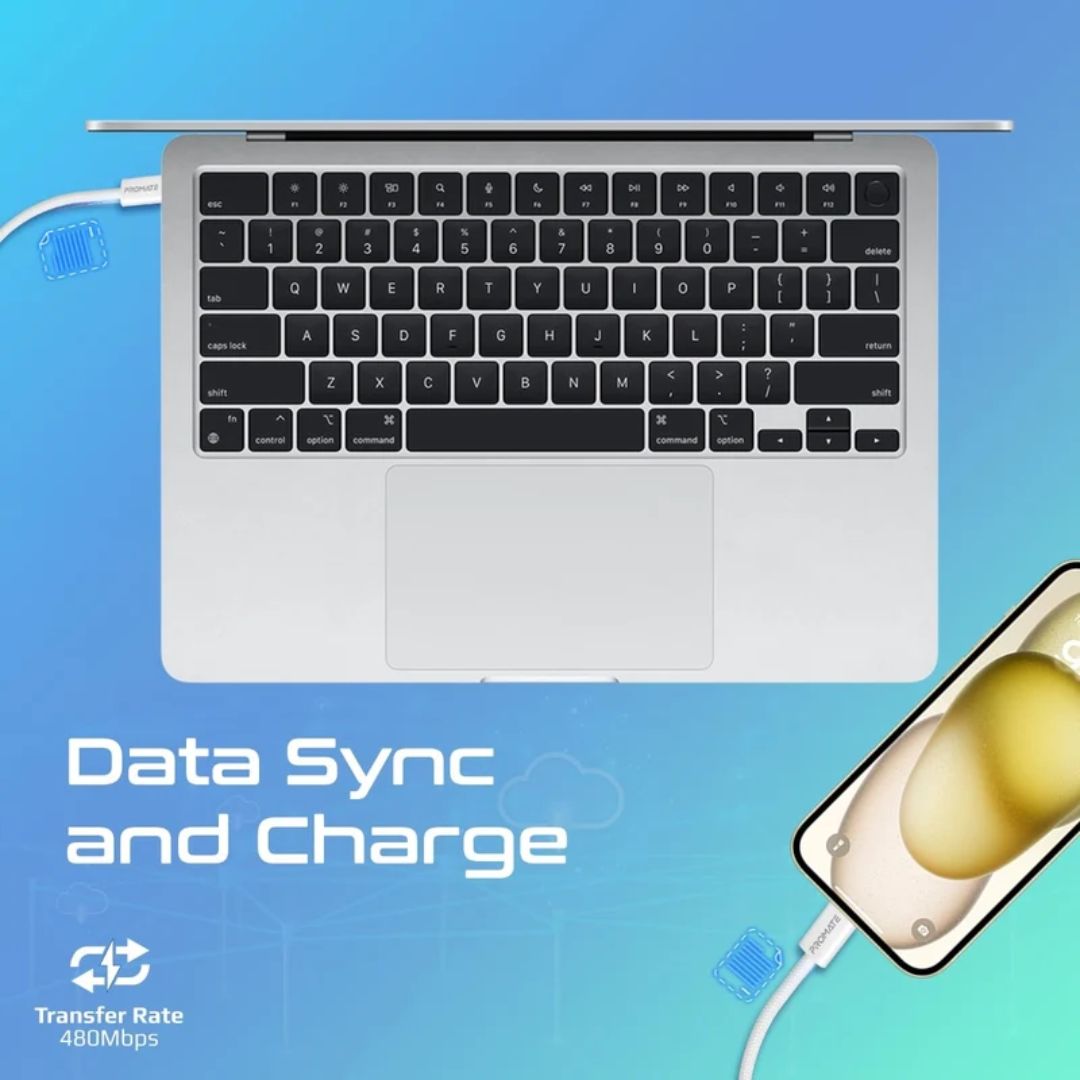 Promate EcoLine-Ci120 27W USB-C to Lightning Cable 1.2M - White