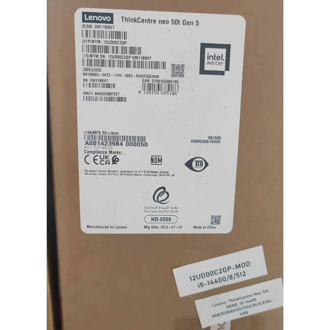Lenovo ThinkCentre neo 50t Gen5 (C2GP), Intel Core i5-14400, RAM 8GB, SSD 512GB, Intel UHD Graphics 730, Black
