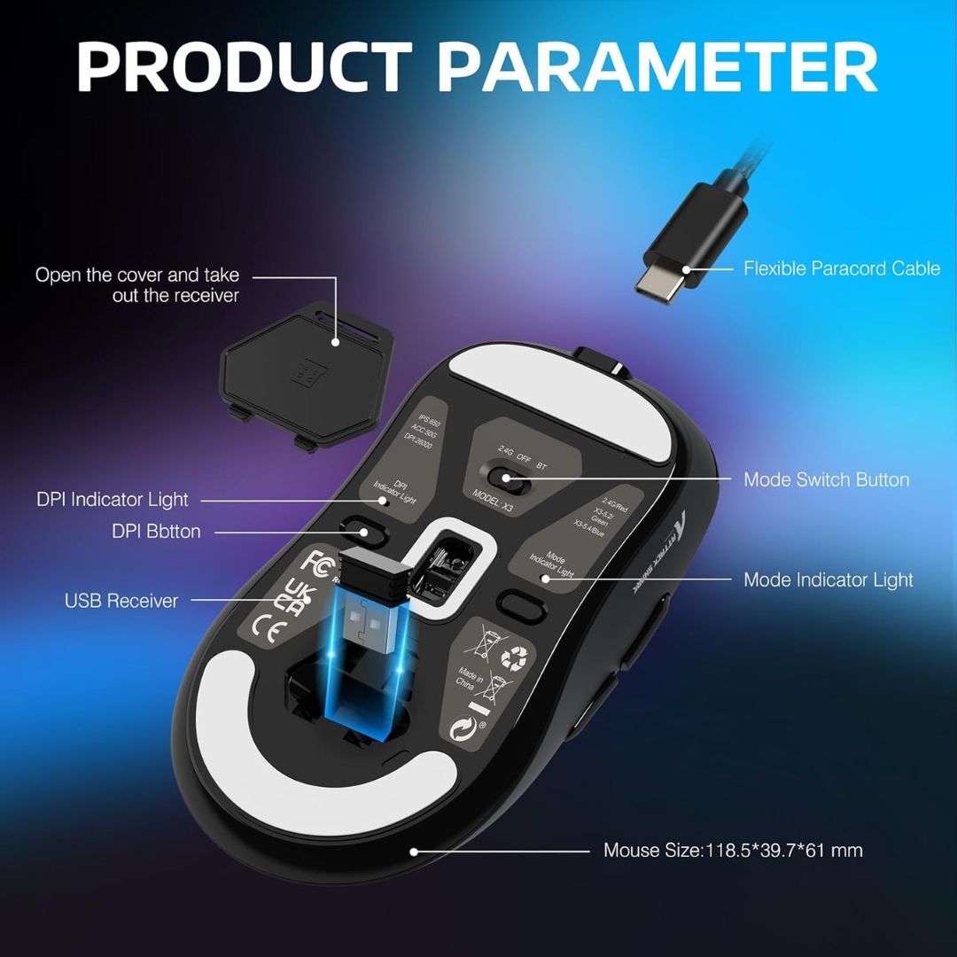 ATTACK SHARK X3 Wireless Gaming Mouse - Black