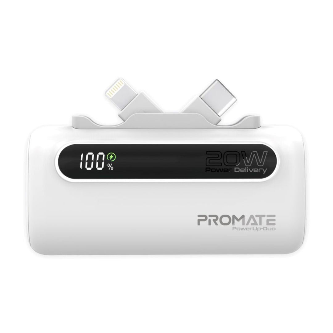 Promate PowerUp-Duo Power Bank 5000mAh, 20W - White