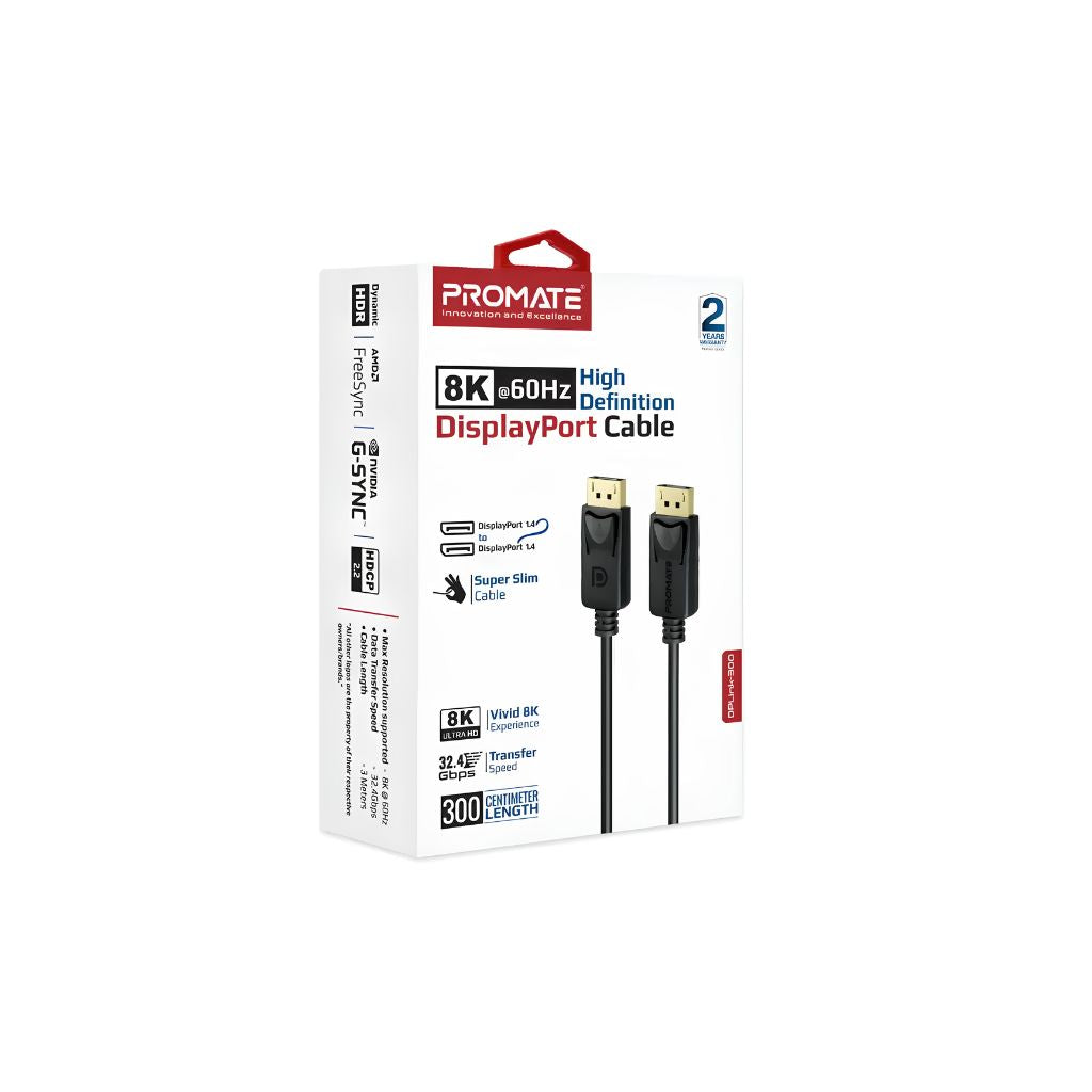 Promate DPLink-300 DisplayPort 1.4 Cable - 3M
