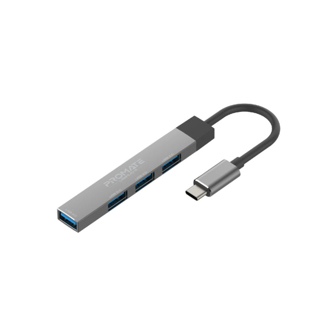 Promate LiteHub-4 4-in-1 Multi-Port USB-C Data Hub - Gray