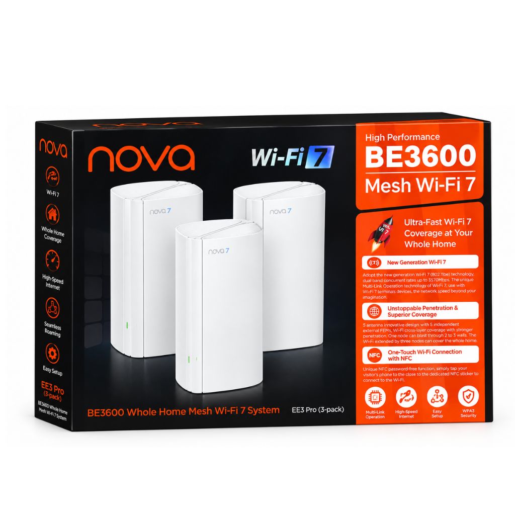 نظام Mesh Wi-Fi 7 للمنزل بالكامل Tenda EE3 Pro عبوة من 3 قطع BE3600