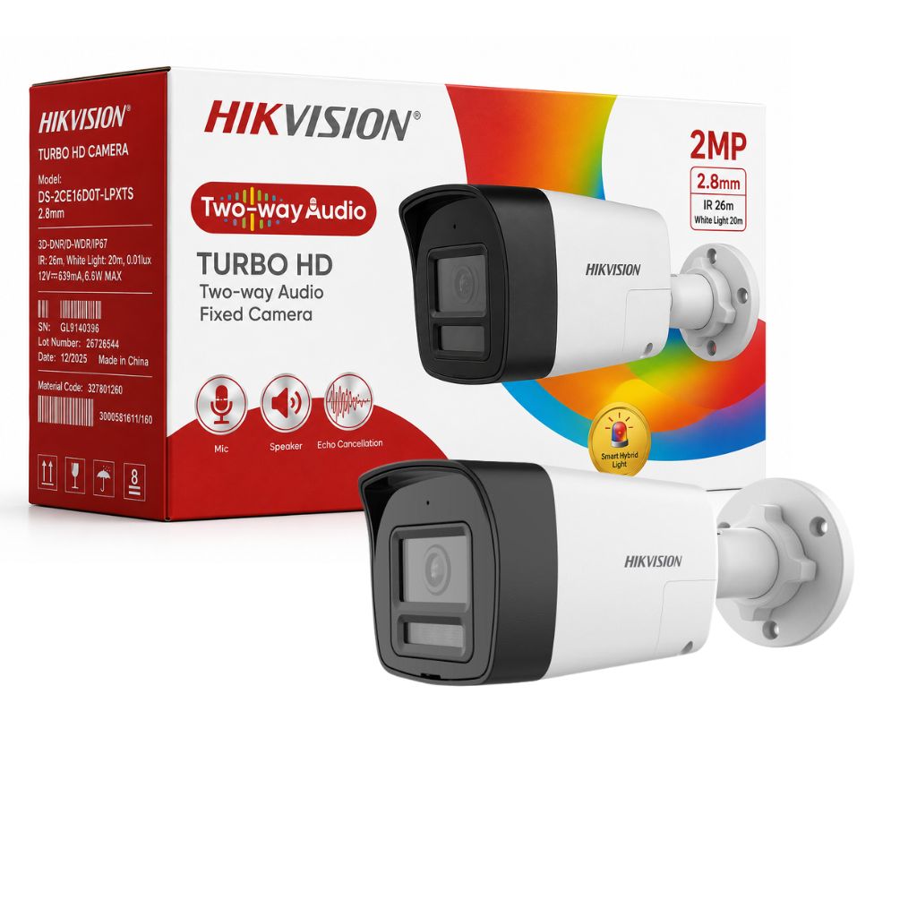 HIKVISION 2MP DS-2CE16SD0T- LPXTS مع إنذار صوتي 2.8 ملم للاستخدام الخارجي