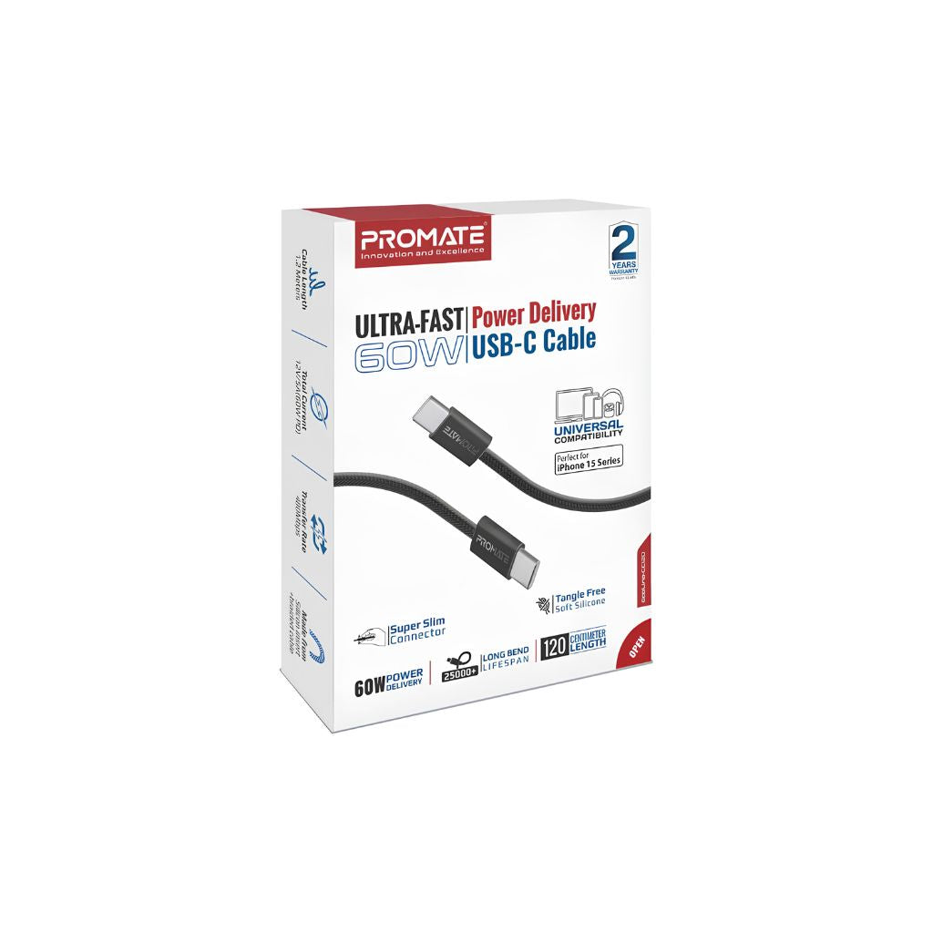 Promate EcoLine-CC120 60W USB-C to USB-C Cable 1.2M - Navy