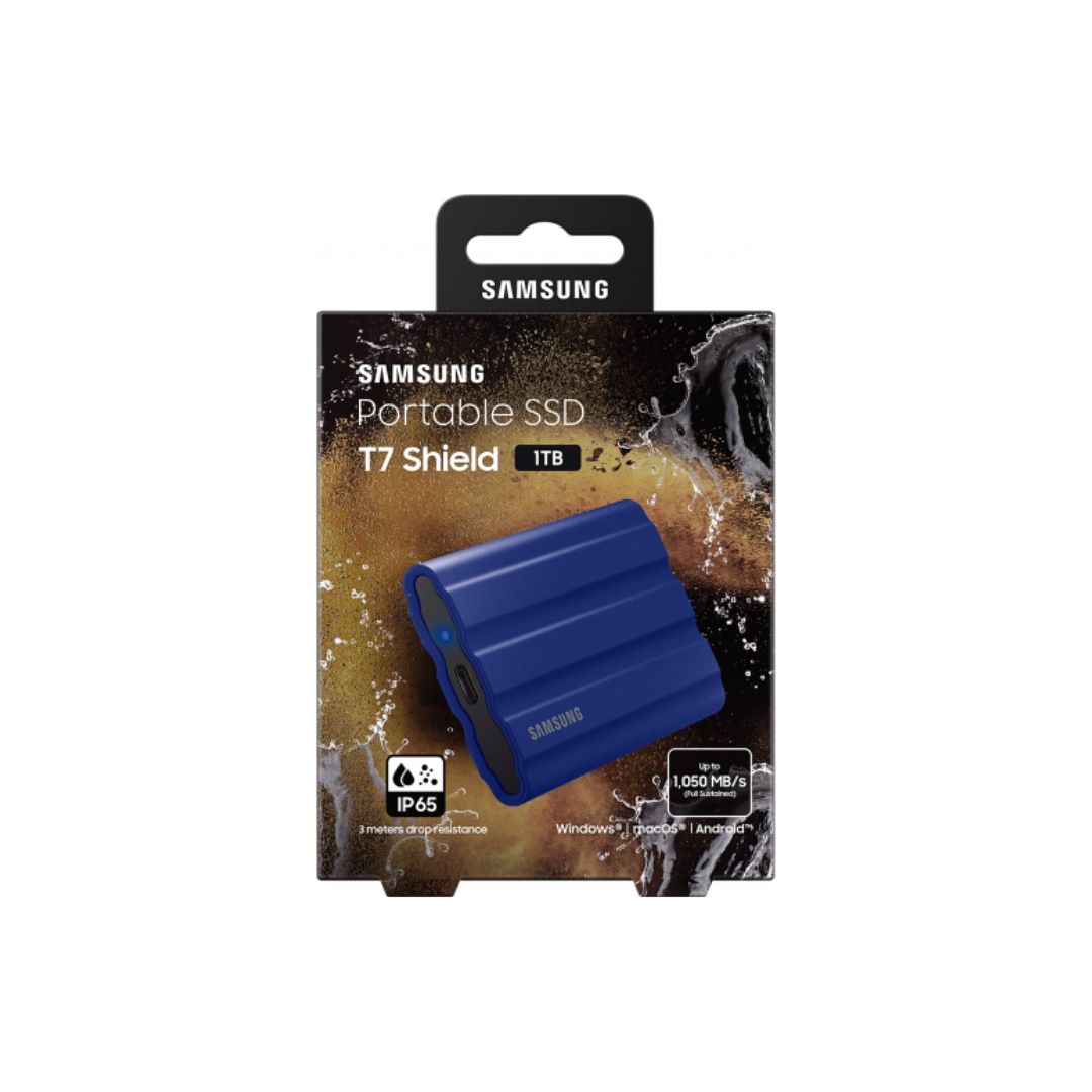 قرص تخزين SSD خارجي محمول Samsung T7 Shield سعة 1 تيرابايت، أزرق