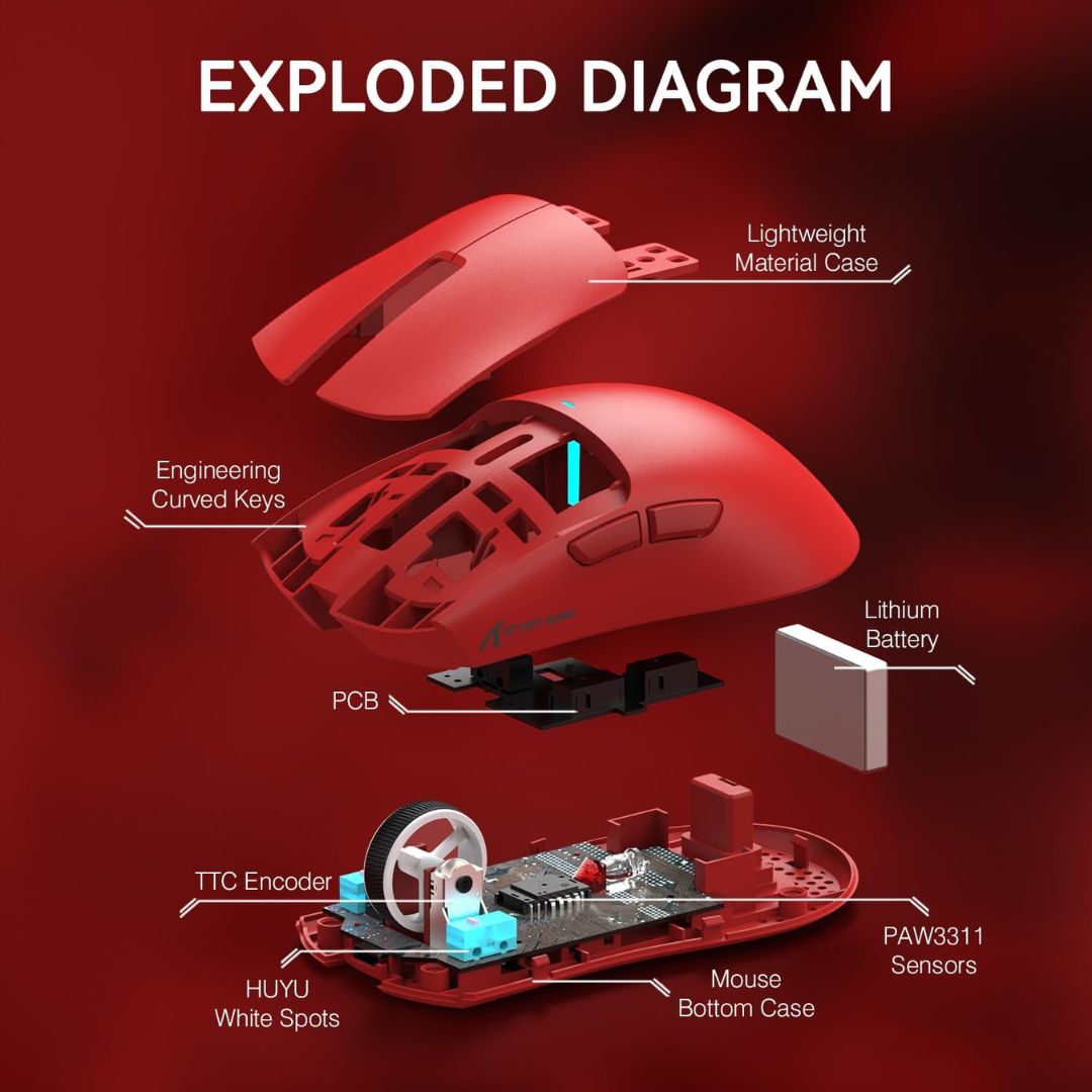 ماوس الألعاب اللاسلكي ATTACK SHARK X11 - أحمر
