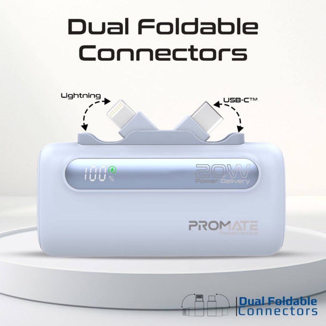 Promate PowerUp-Duo Power Bank 5000mAh, 20W - Blue