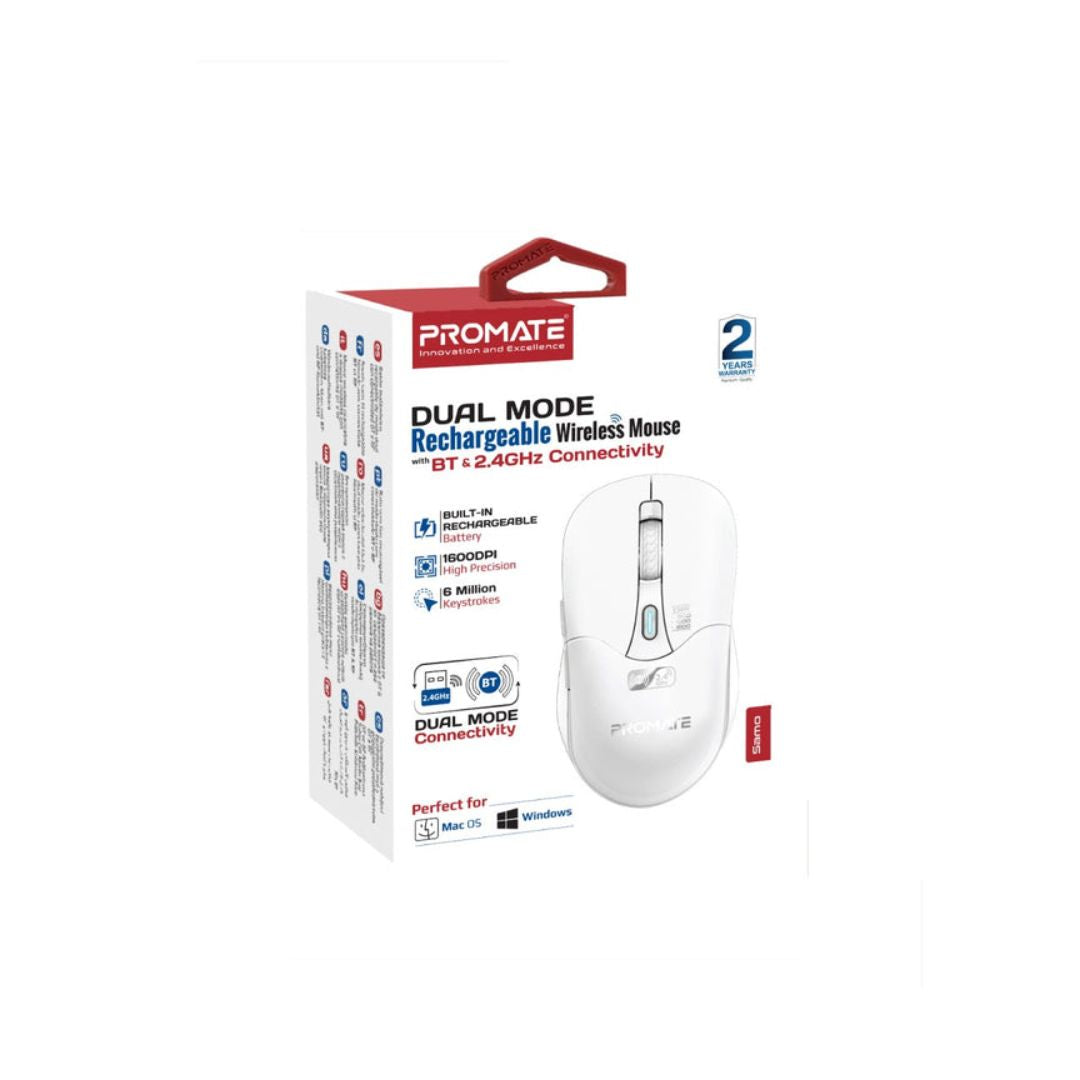 Promate Samo Dual Mode Wireless Mouse - White