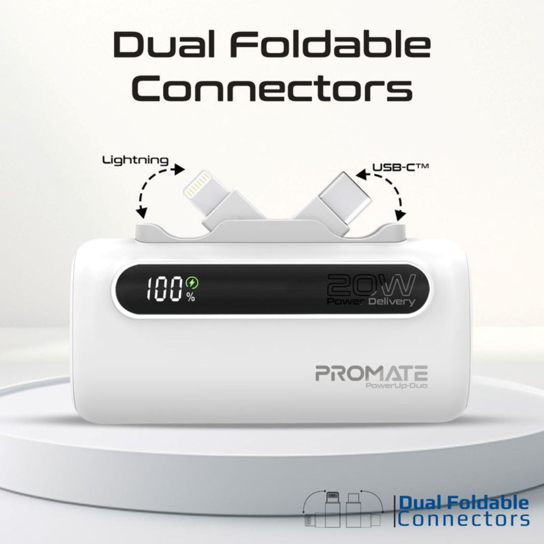 Promate PowerUp-Duo Power Bank 5000mAh, 20W - White