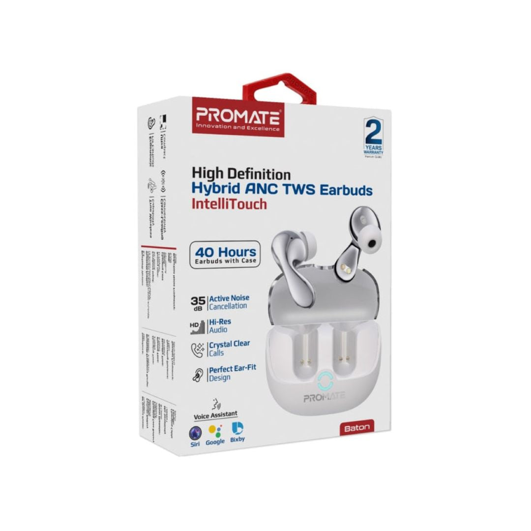 Promate Baton Wireless Earbuds - White