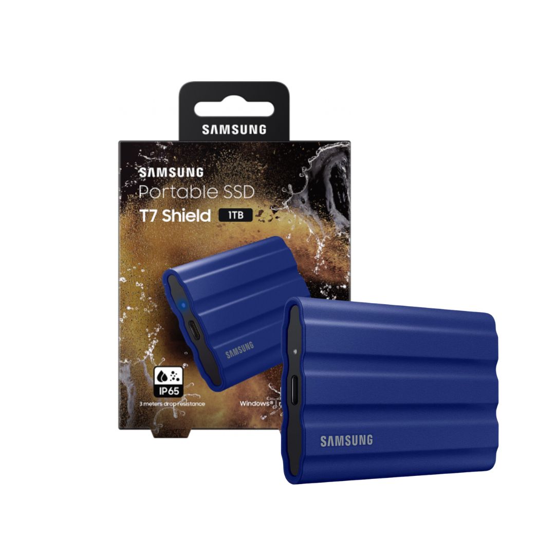 قرص تخزين SSD خارجي محمول Samsung T7 Shield سعة 1 تيرابايت، أزرق