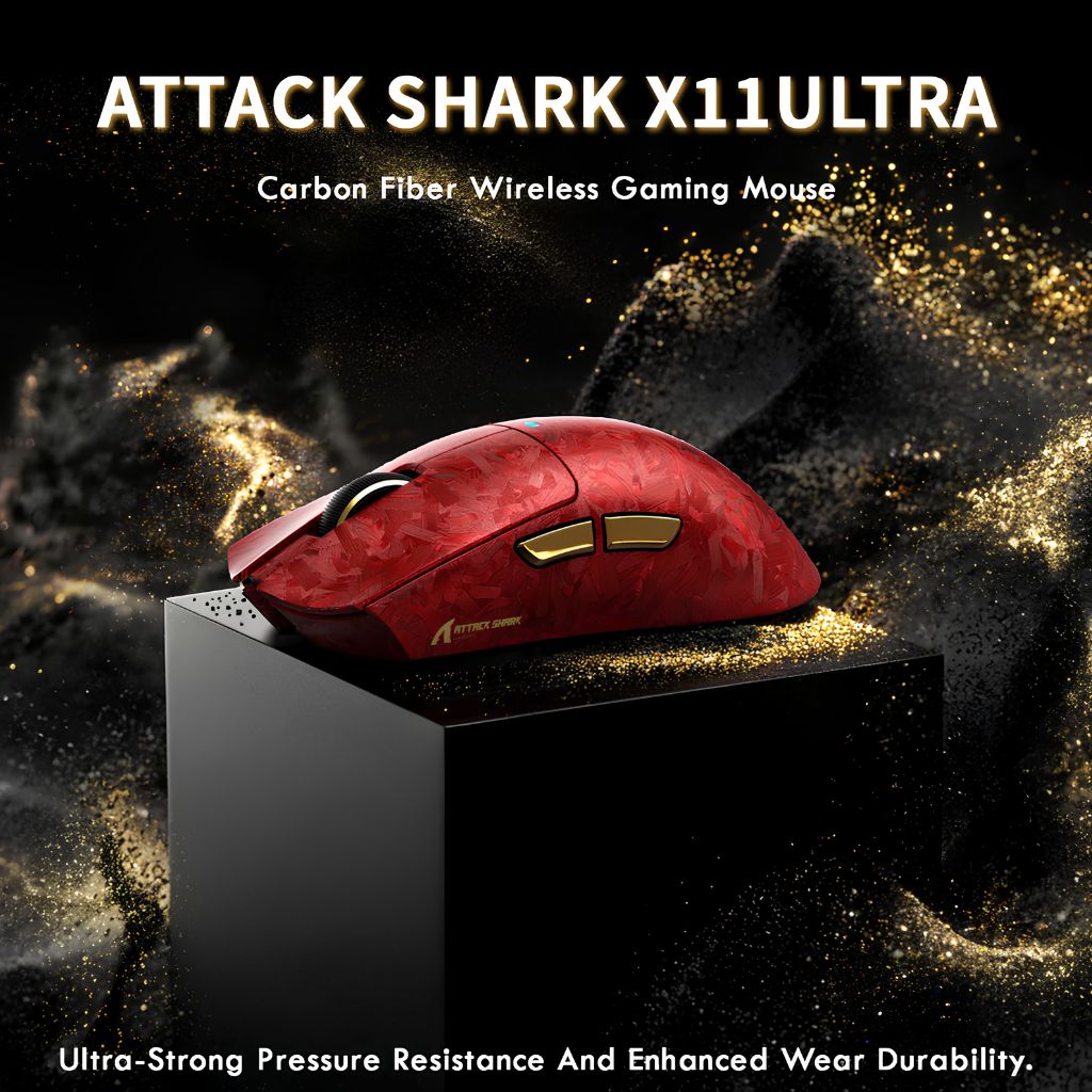 Attack Shark X11 Ultra لاسلكي من ألياف الكربون - أحمر