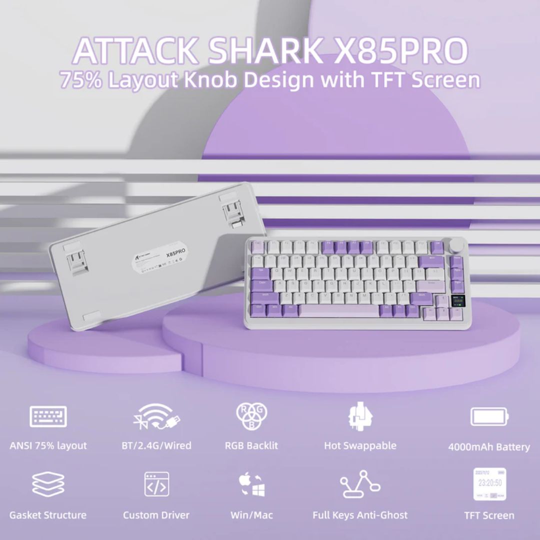 Attack Shark X85 Pro Wireless Keyboard - Lavender Blue