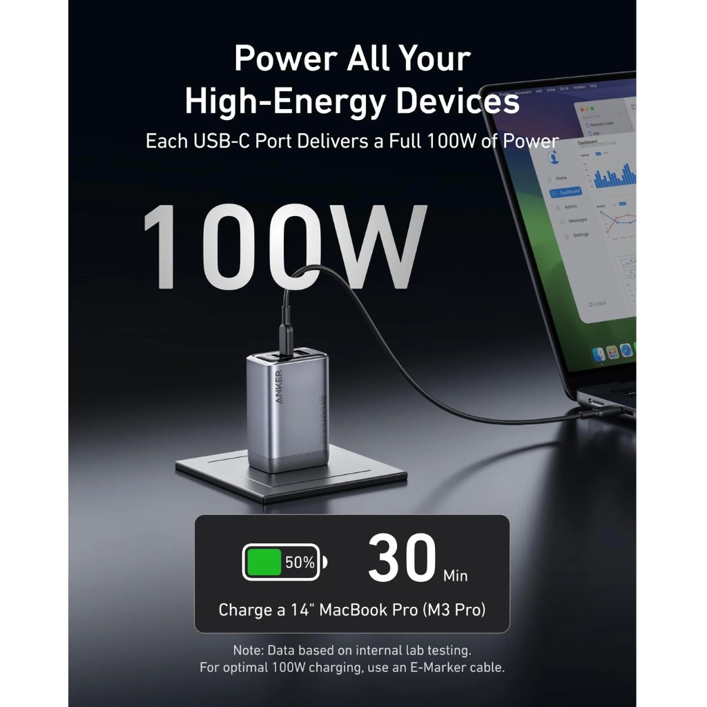Anker A2688241 100W 2USB-C 1USB-A Charger - Black
