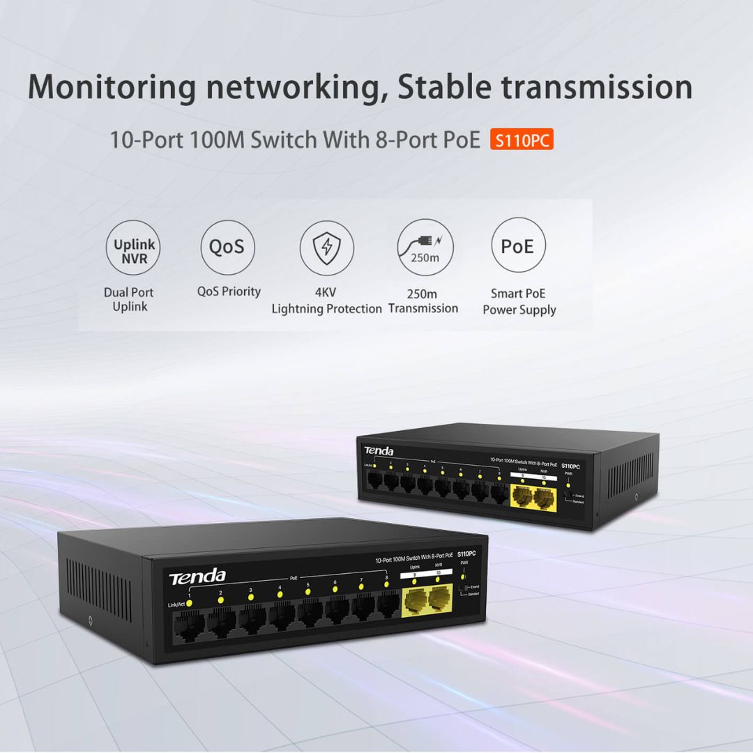 Tenda S110PC 10-Port 10/100Mbps PoE - Ethernet Network Switch