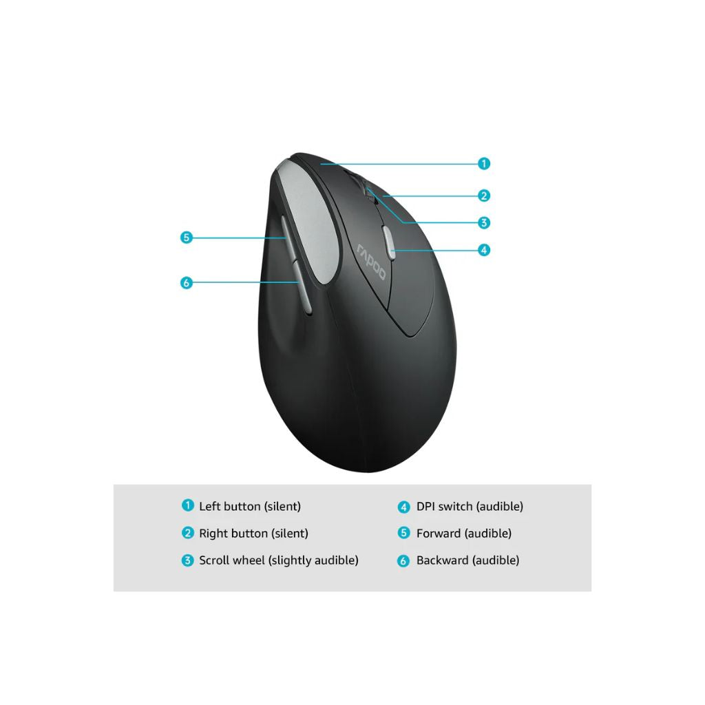 Rapoo EV250 Vertical Ergonomic Wireless Mouse - Black