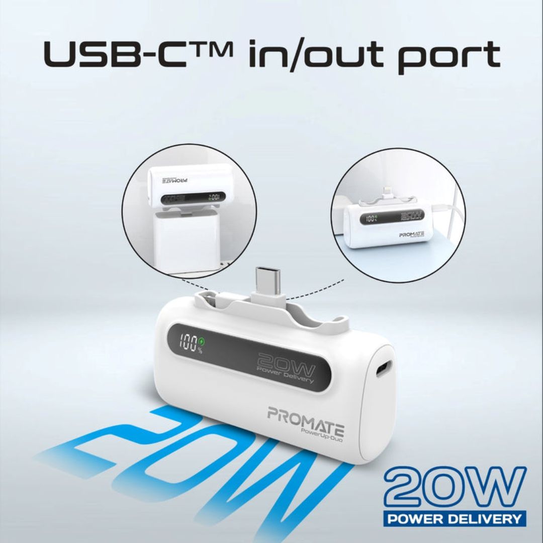Promate PowerUp-Duo Power Bank 5000mAh, 20W - White