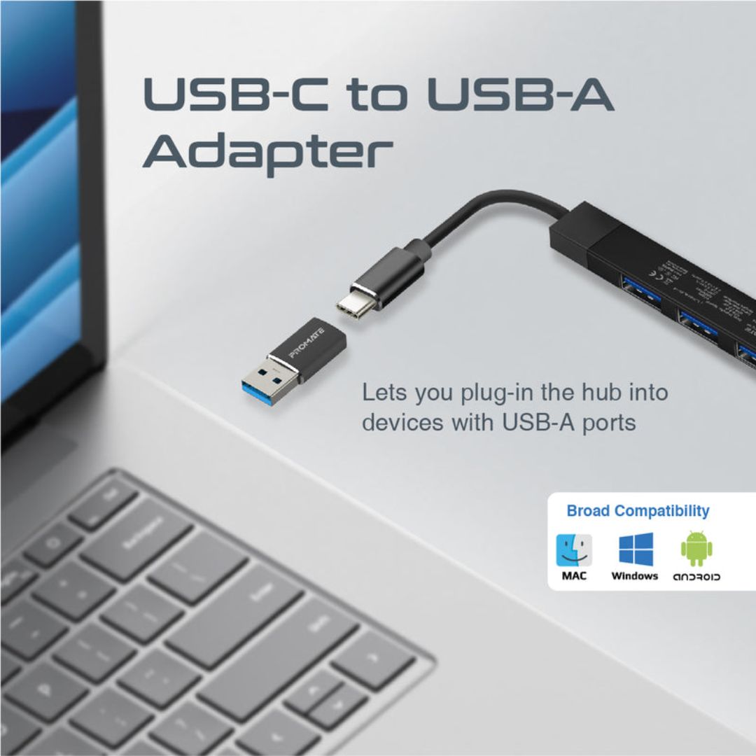 Promate LiteHub-4 4-in-1 Multi-Port USB-C Data Hub - Black