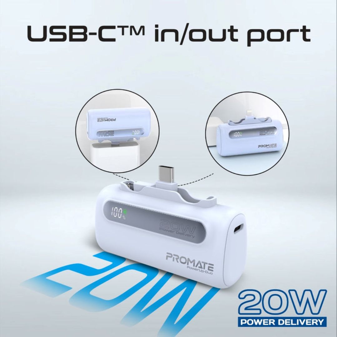 Promate PowerUp-Duo Power Bank 5000mAh, 20W - Blue