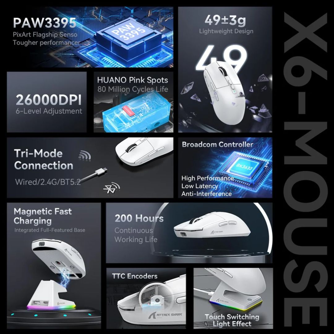 ATTACK SHARK X6 Wireless Gaming Mouse - White