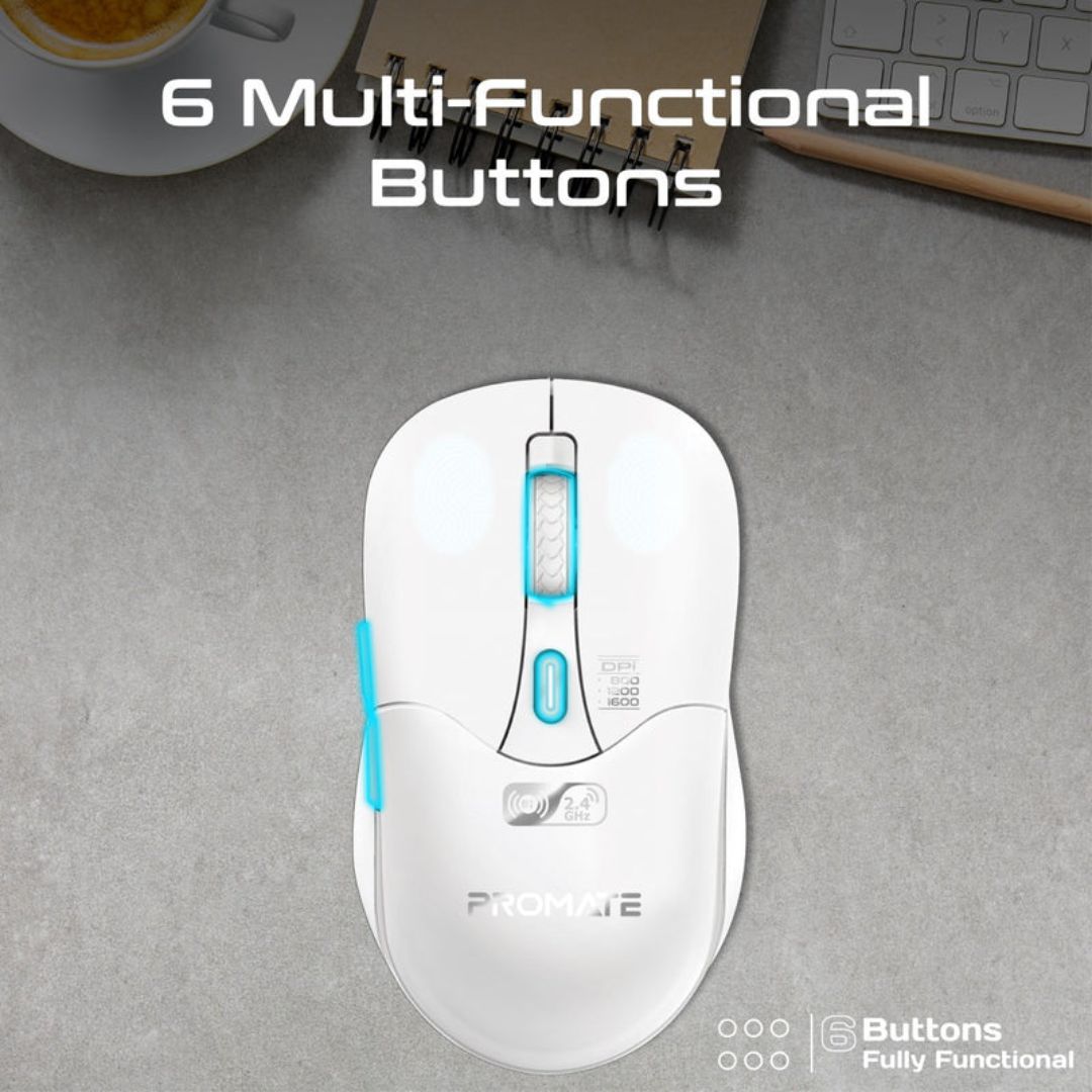 Promate Samo Dual Mode Wireless Mouse - White