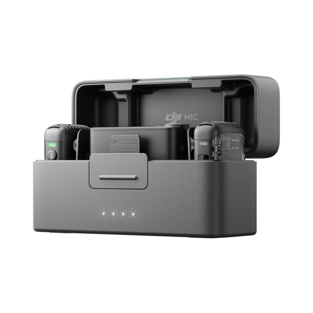 ميكروفون لاسلكي صغير الحجم من DJI Mic 2 (جهازان إرسال + جهاز استقبال + علبة شحن)