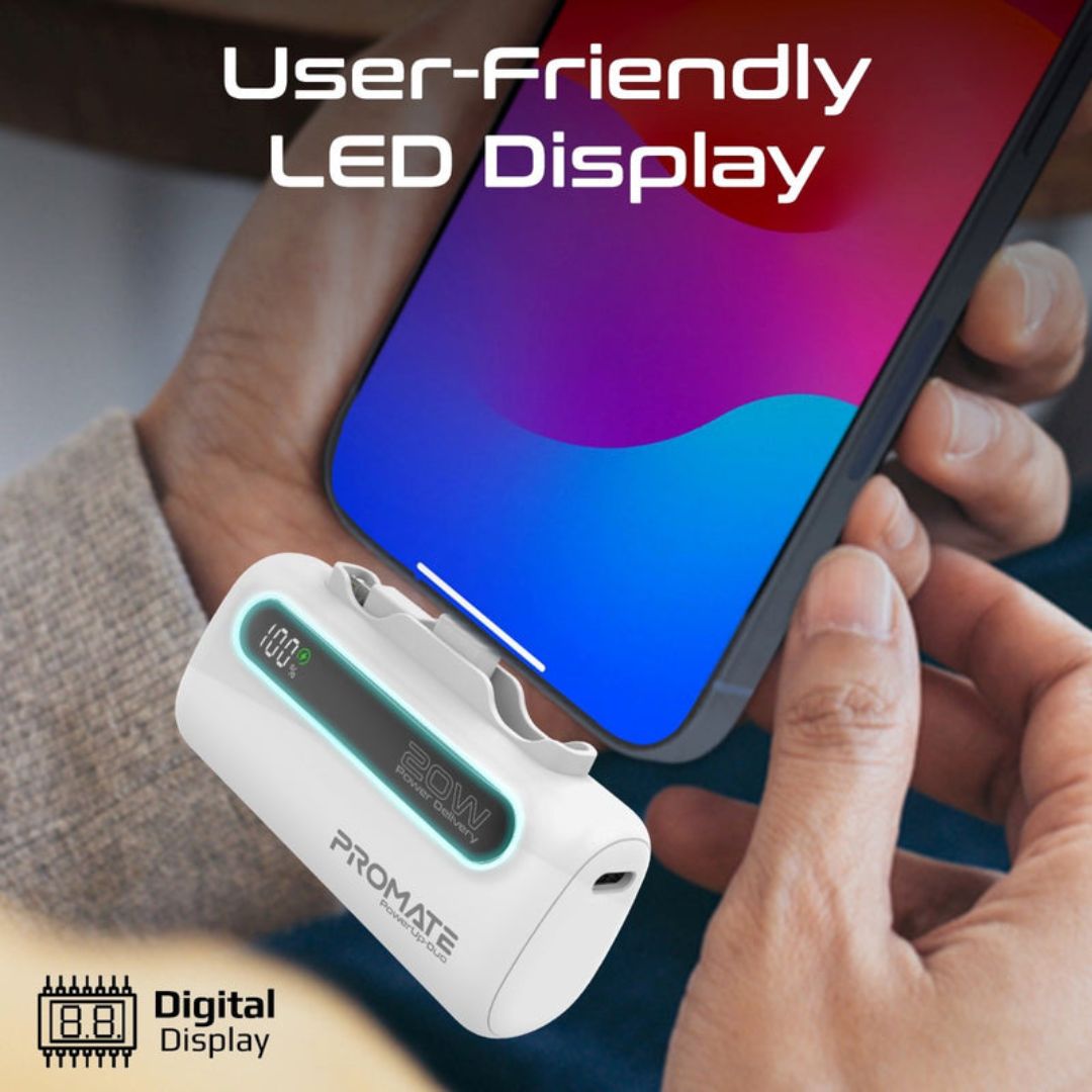 Promate PowerUp-Duo Power Bank 5000mAh, 20W - White
