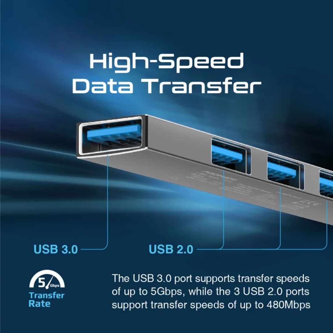 Promate LiteHub-4 4-in-1 Multi-Port USB-C Data Hub - Gray