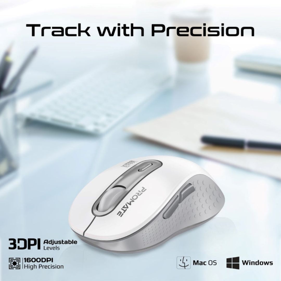 Promate Ken Dual Mode Wireless Mouse - White