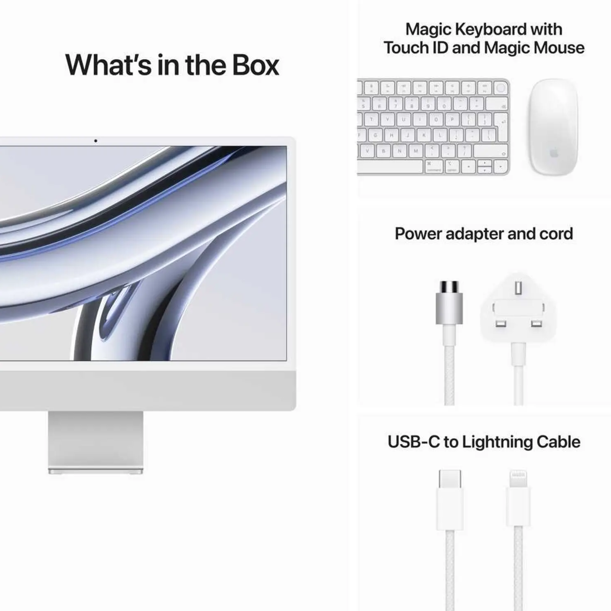 Apple iMac 24 MQRK3AB/A - A2873, M3 (8 Core), RAM 8GB, SSD 512GB, GPU (10 Core), 24 Inch 4.5K Retina display, Silver