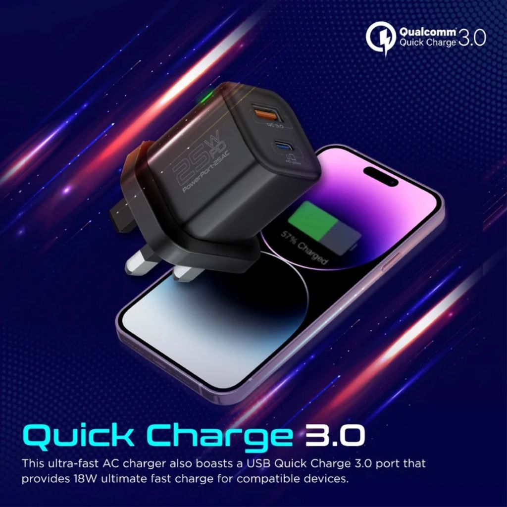Promate PowerPort-25AC 25W USB-C Wall Charger - Black