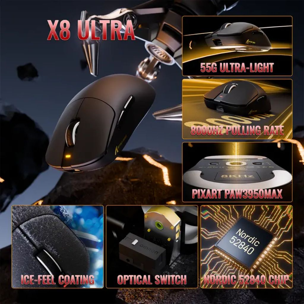 ATTACK SHARK X8 Ultra Tri-mode Wireless Gaming Mouse - Black