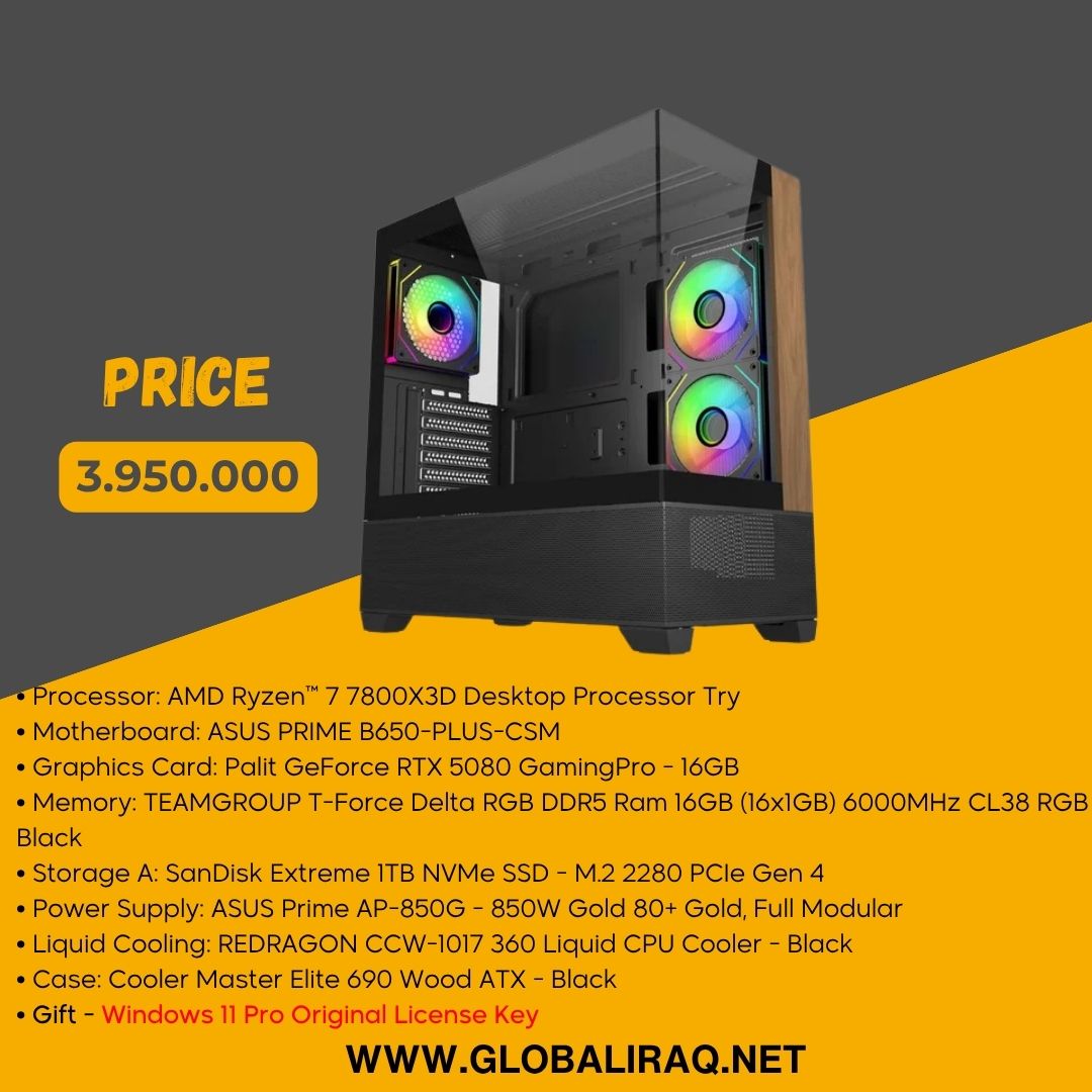 تجميعة حاسوب: معالج AMD 7 7800X3D، كرت شاشة RTX 5080 16GB