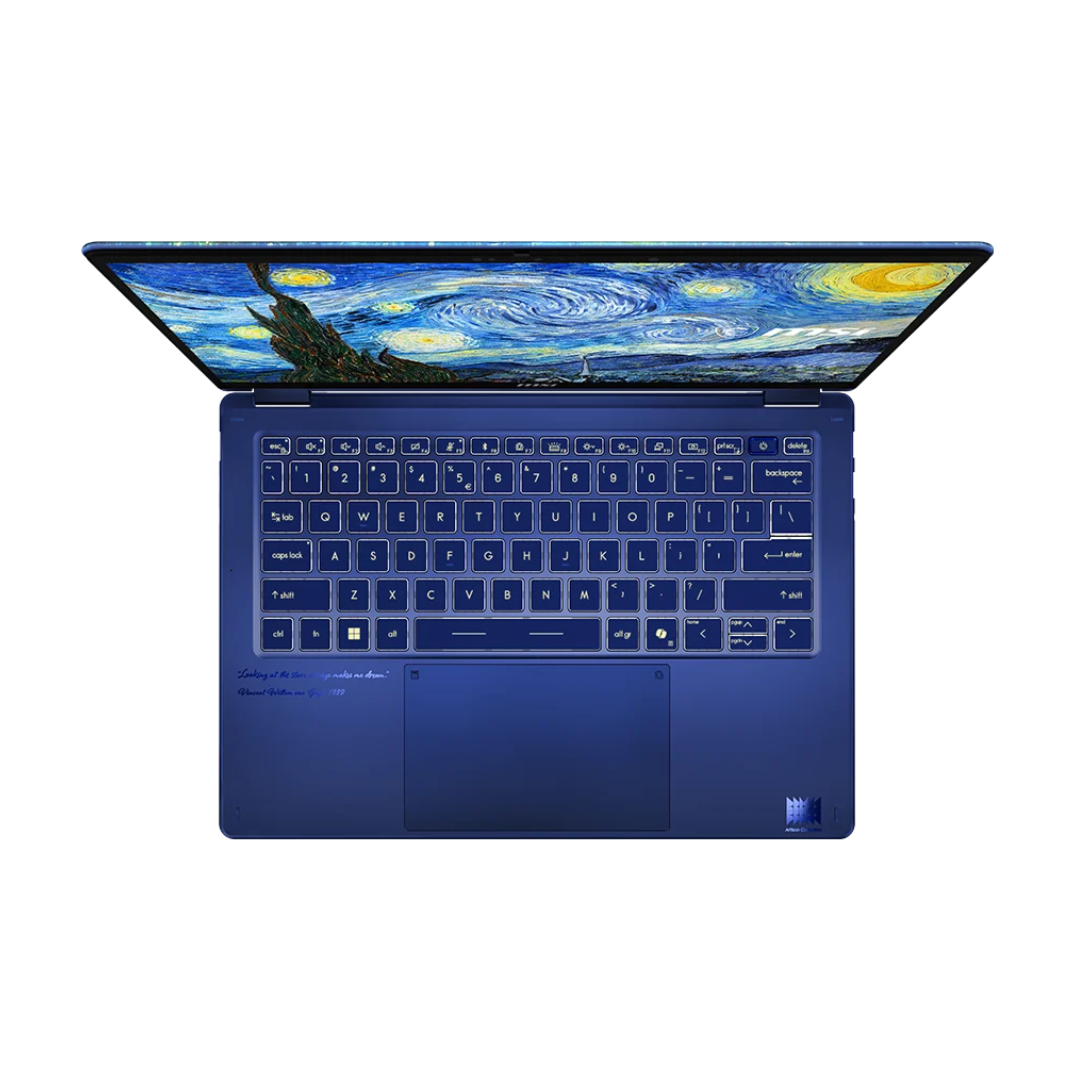 MSI Prestige 14 Flip AI+ Vincent van Gogh Edition, Intel Core Ultra X9-378H, RAM 32GB, SSD 1TB, Intel Arc Graphics, 14 FHD+ OLED 60Hz Touchscreen, Starry Night