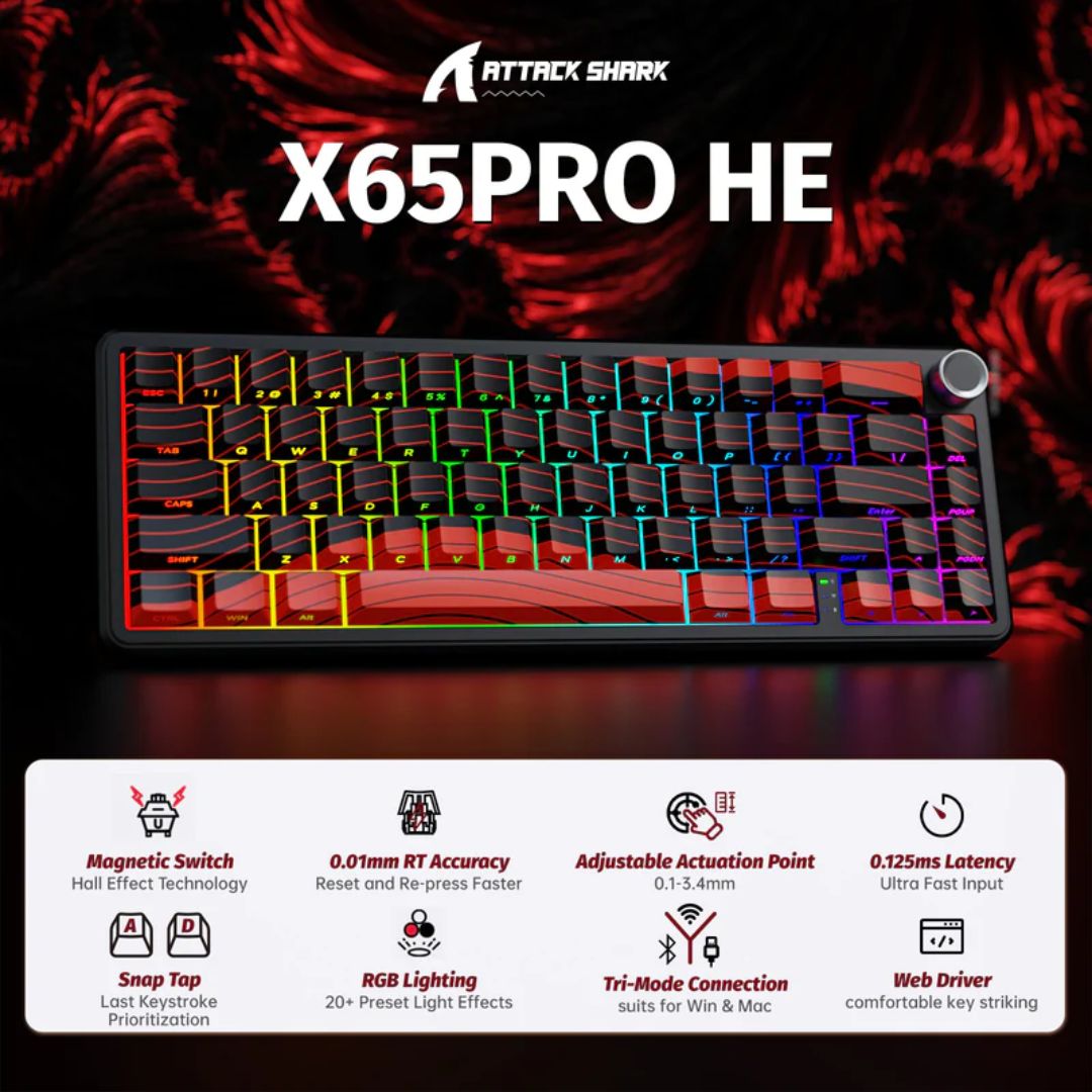 لوحة مفاتيح ATTACK SHARK X65 PRO المغناطيسية - محيط أحمر
