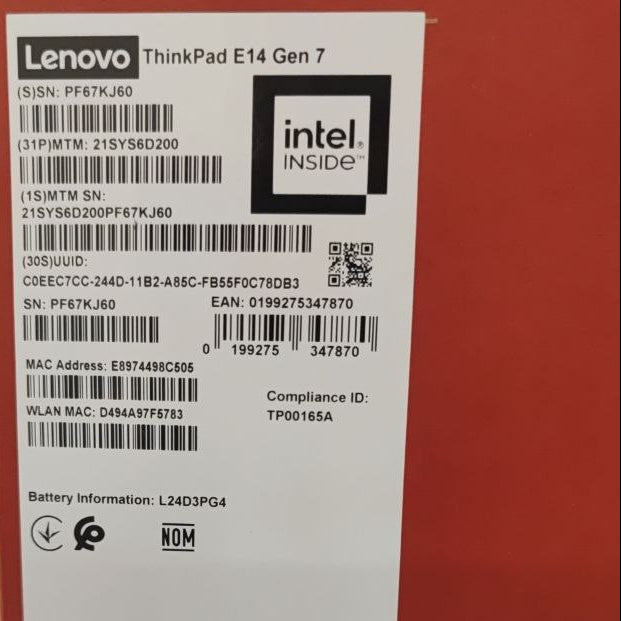 Lenovo Thinkpad E14 - (D200), Intel Ultra 5-225U, RAM 16GB, SSD 512GB, Intel Graphics, 14.0 WUXGA IPS, Black