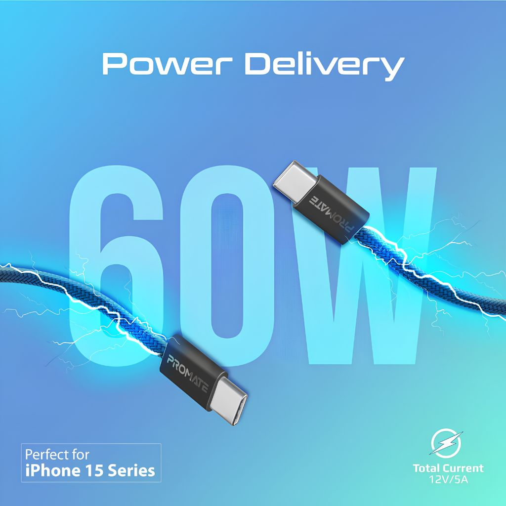 Promate EcoLine-CC120 60W USB-C to USB-C Cable 1.2M - Navy