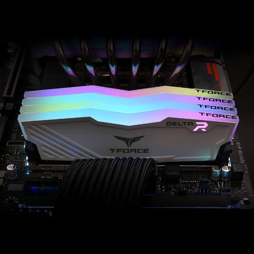 TEAMGROUP T-Force Delta RGB DDR4 Ram 16GB (2x8GB) 3600MHz CL18 - White - شركة القيم العالمية للحاسبات