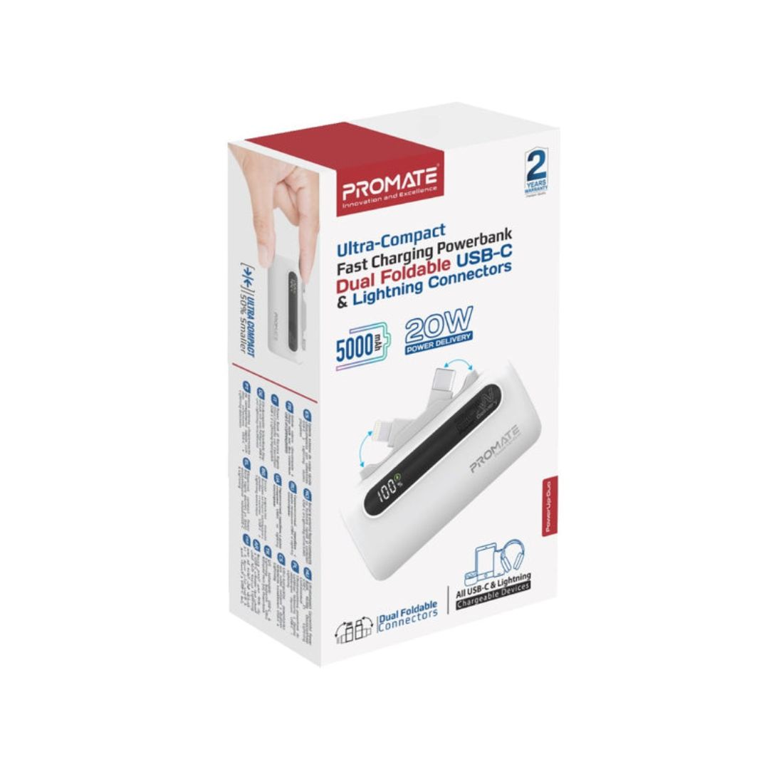 Promate PowerUp-Duo Power Bank 5000mAh, 20W - White