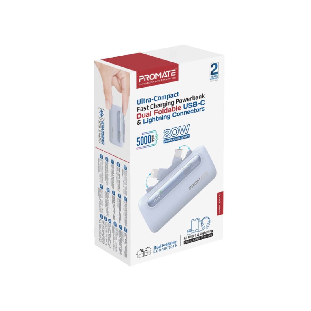 Promate PowerUp-Duo Power Bank 5000mAh, 20W - Blue