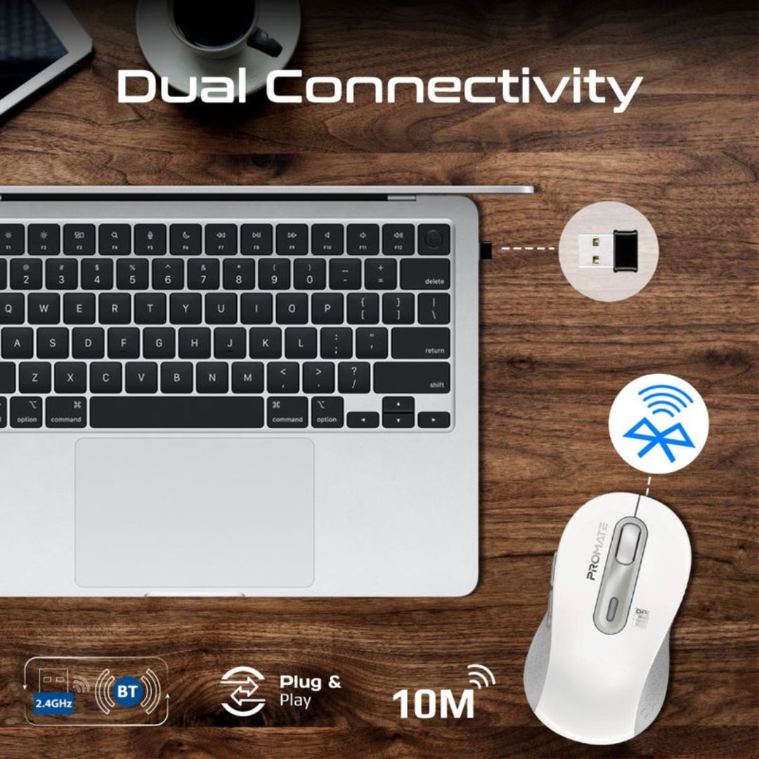 Promate Ken Dual Mode Wireless Mouse - White
