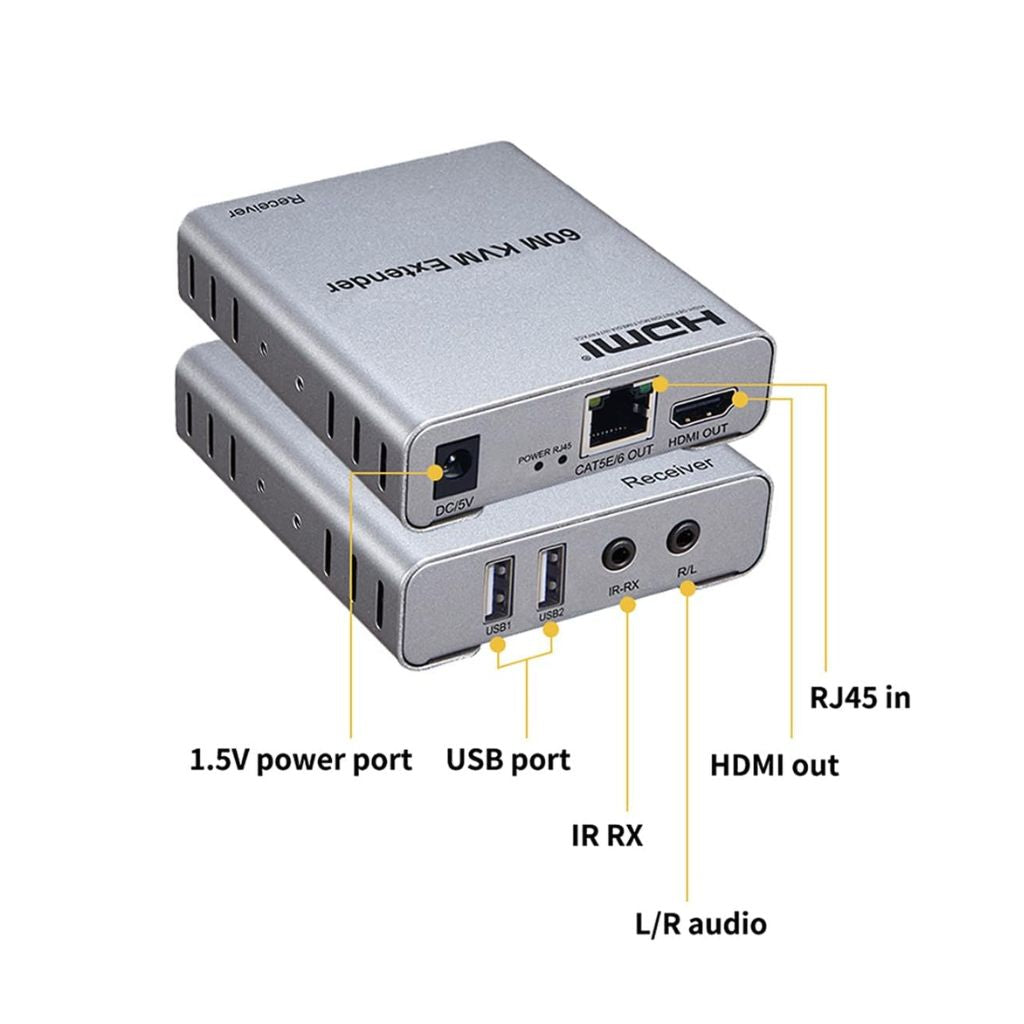 Hi-Focus - HDMI USB KVM Extender Over LAN 60m with Audio