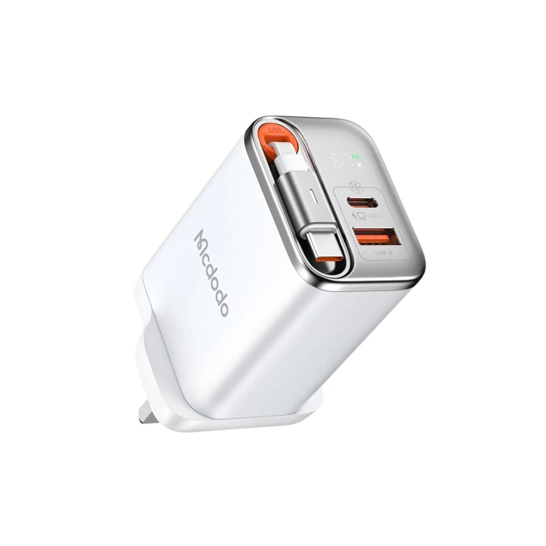 Mcdodo CH-4092 67W GaN Charger with Built-in Retractable USB-C Cable - White