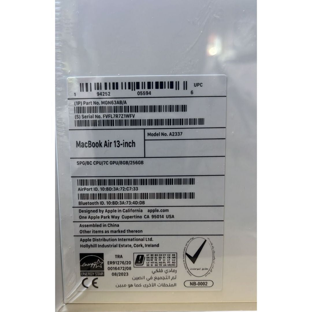 Apple MacBook Air A2337, M1 Chip, Ram 8GB, 256GB SSD, Integrated, 13.3 Inch Retina IPS (2560x1600), Space Grey