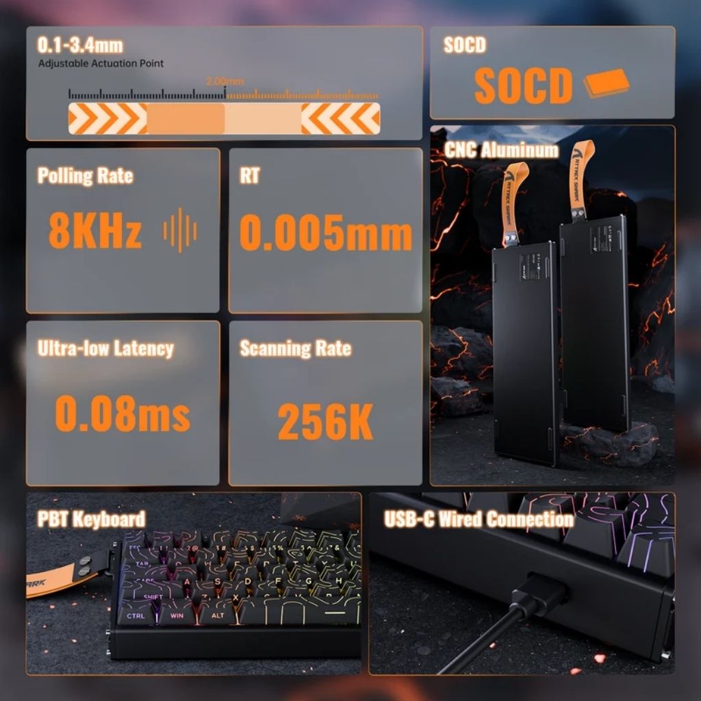 ATTACK SHARK X68 MAX HE Wired Gaming Keyboard - Black Contours