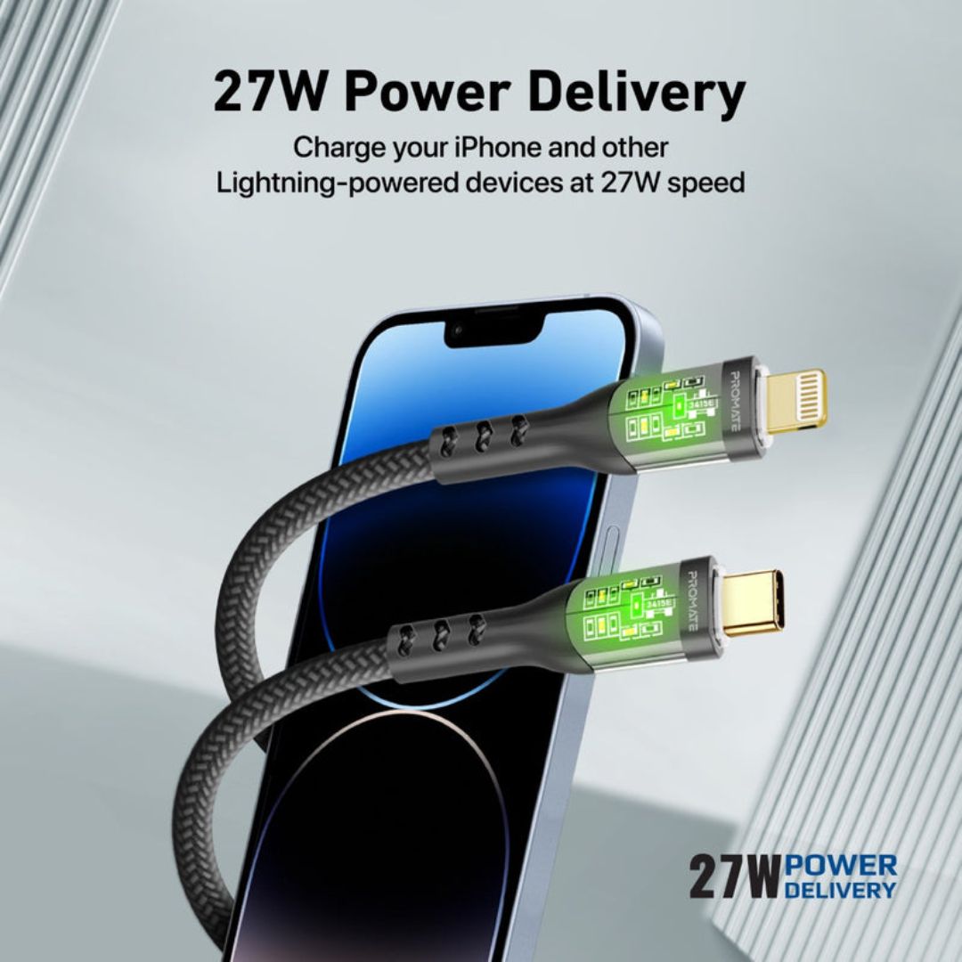 Promate TransLine-Ci 27W USB-C to Lightning Cable 1.2M - Black