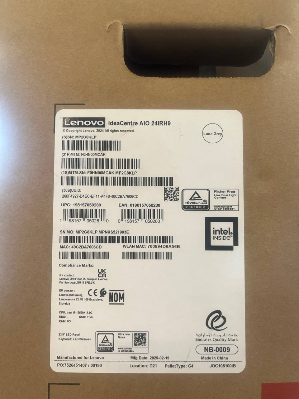 جهاز لينوفو IdeaCentre 24IRH9 المتكامل - (MCAK) بمعالج i7-13620H، وذاكرة وصول عشوائي 8 جيجابايت، وقرص تخزين SSD بسعة 512 جيجابايت، وبطاقة رسومات Intel® UHD، وشاشة لمس IPS مقاس 24 بوصة، ولون رمادي لونا.